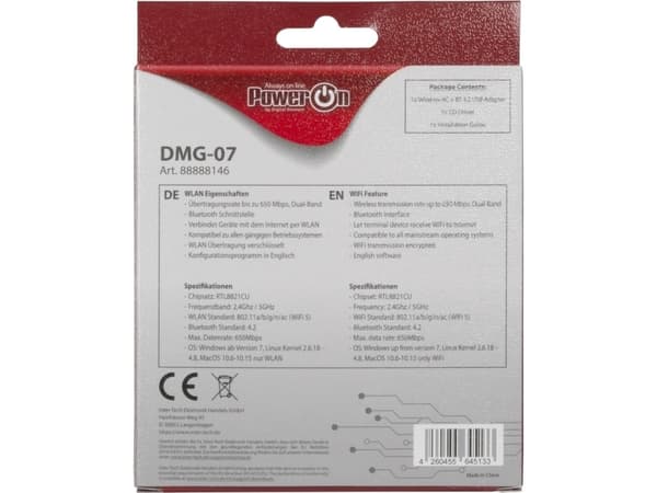 Inter-Tech DMG-07 - Nettverksadapter - USB 2.0 - Wi-Fi 5, Bluetooth 4.2