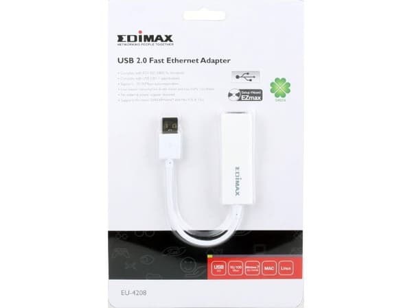Edimax EU-4208, Valkoinen, USB 2.0, FCC, CE, 0,6 W, 0 - 70 °C, 22 mm