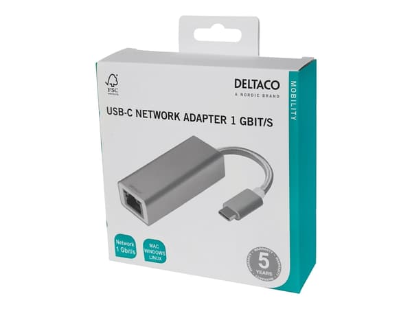 DELTACO PRIME USBC-1077 - Nettverksadapter - USB-C 3.1 - Gigabit Ethernet - aluminium