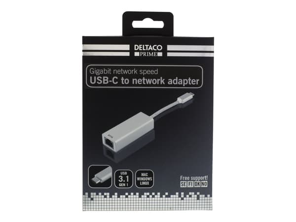 DELTACO PRIME USBC-1077 - Nettverksadapter - USB-C 3.1 - Gigabit Ethernet - aluminium