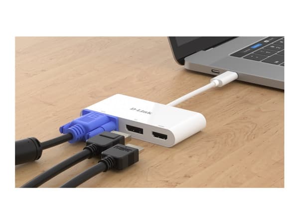 D-Link DUB-V310 - Video adapter - 24 pin USB-C hann til HD-15 (VGA), HDMI, DisplayPort hunn - 11 cm - 4K-støtte