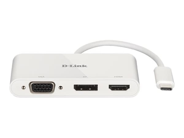 D-Link DUB-V310 - Video adapter - 24 pin USB-C hann til HD-15 (VGA), HDMI, DisplayPort hunn - 11 cm - 4K-støtte