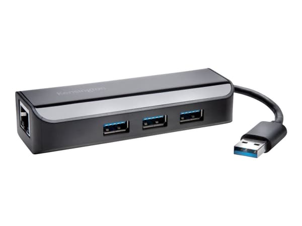 Kensington UA3000E - Nettverksadapter - USB 3.0 - Gigabit Ethernet x 1 + USB 3.0 x 3 - svart