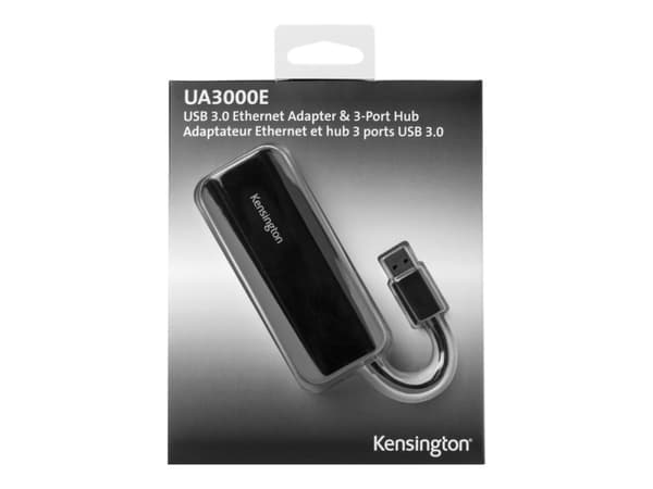 Kensington UA3000E - Nettverksadapter - USB 3.0 - Gigabit Ethernet x 1 + USB 3.0 x 3 - svart
