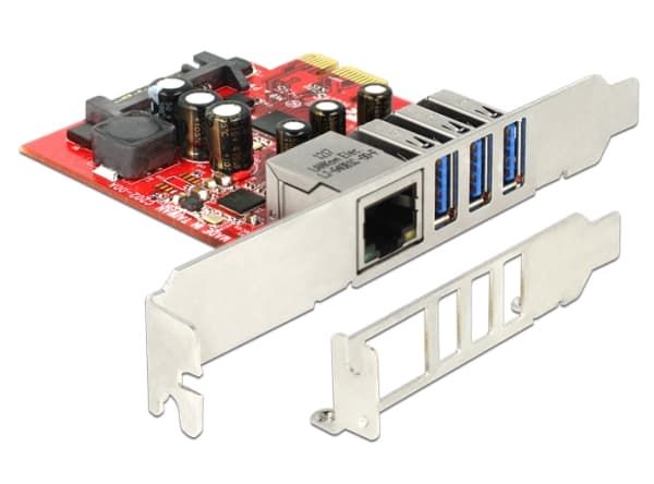 Delock PCI Express Card > 3 x external USB 3.0 + 1 x external Gigabit LAN - Nettverks/USB-adapter - PCIe - USB 3.0 x 3 + 1000Base-T