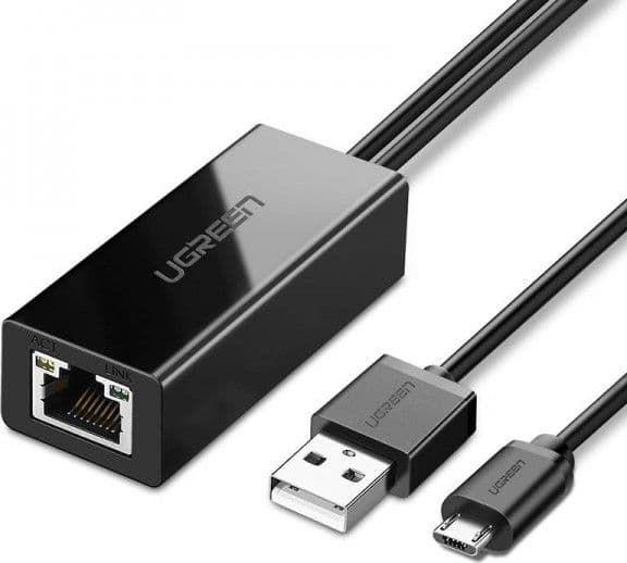 Ugreen Micro USB to RJ45 Lan Network Adaptor with USB 2.0 Power Cable - Nätverksadapter - USB 2.0 - 10/100 Ethernet x 1 - för Google Chromecast