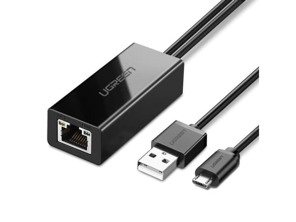 Ugreen Micro USB to RJ45 Lan Network Adaptor with USB 2.0 Power Cable - Nätverksadapter - USB 2.0 - 10/100 Ethernet x 1 - för Google Chromecast