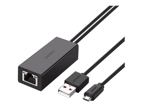 Ugreen Micro USB to RJ45 Lan Network Adaptor with USB 2.0 Power Cable - Nätverksadapter - USB 2.0 - 10/100 Ethernet x 1 - för Google Chromecast