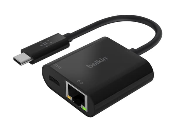 Belkin - Ethernet- og ladeadapter - USB-C - Gigabit Ethernet x 1 + USB-C (bare strøm) x 1