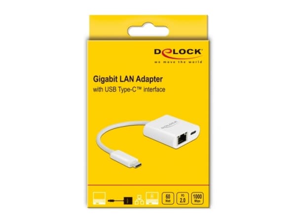 Delock - Nettverksadapter - USB-C 3.2 Gen 1 - Gigabit Ethernet x 1 - hvit