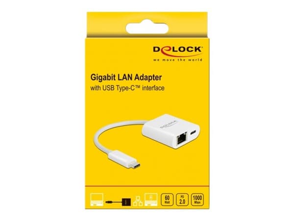 Delock - Nettverksadapter - USB-C 3.2 Gen 1 - Gigabit Ethernet x 1 - hvit