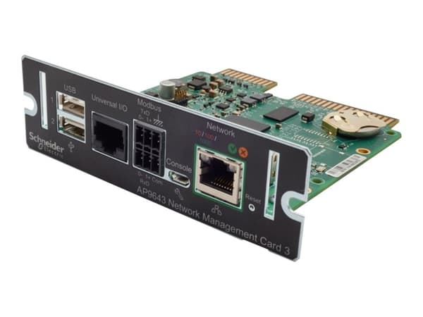 Schneider Electric Network Management Card 3 with Environmental Monitoring and Modbus - Adapter for fjernstyrt administrasjon - SmartSlot - Gigabit E Sort