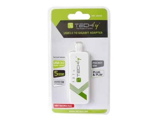Techly IDATA USB-ETGIGA-3A, Langallinen, USB, Ethernet, 5000 Mbit/s, Valkoinen
