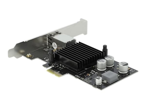 Delock - Nettverksadapter - PCIe 2.1 lav profil - Gigabit Ethernet (PoE+) x 1 Sort, Metallisk