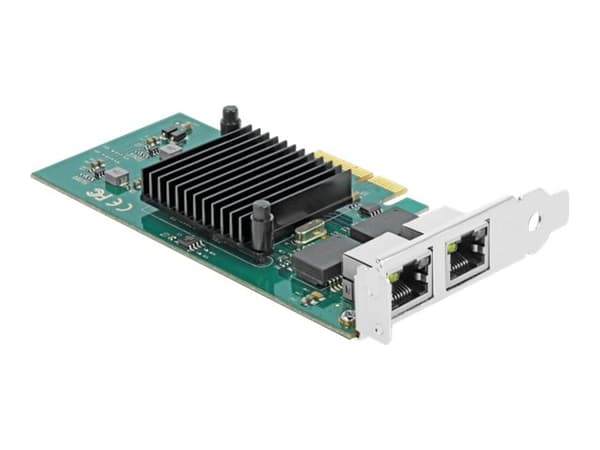 Delock - Nettverksadapter - PCIe 2.0 x4 lav profil - Gigabit Ethernet x 2 Sort, Grønn, Metallisk