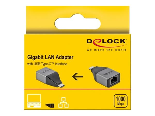Delock - Nätverksadapter - USB-C 3.2 Gen 1 - Gigabit Ethernet - grå