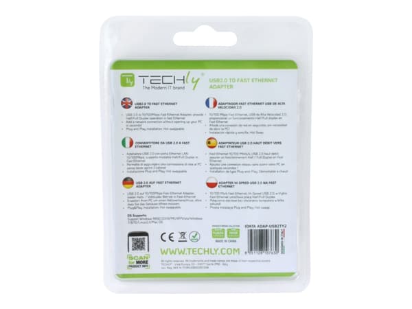 TECHly - Nätverksadapter - USB 2.0 - 10/100 Ethernet x 1 - vit