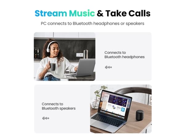 Ugreen - Nettverksadapter - USB 2.0 - Bluetooth 5.0 - svart