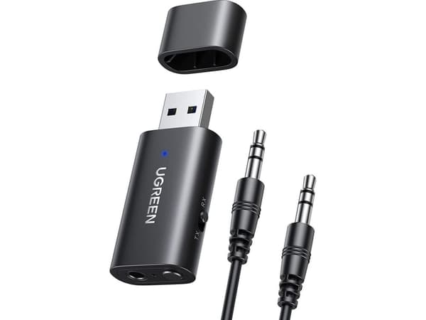 Bluetooth-sovitin Ugreen Bluetooth-lähetin/vastaanotin 5.0 langaton audiosovitin 3,5 mm miniliitin musta (CM523 60300)