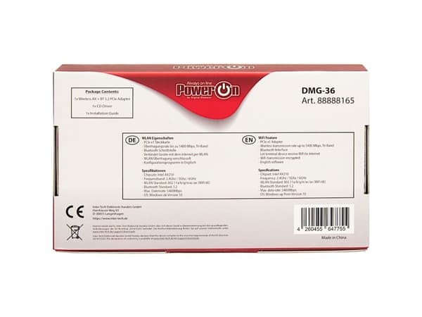 Inter-Tech DMG-36 - Nettverksadapter - PCIe 2.0 - Bluetooth 5.2, Wi-Fi 6E