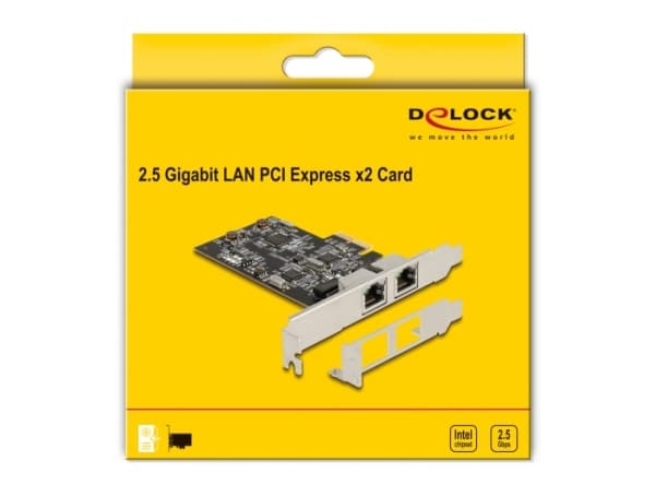 Delock - Nätverksadapter - PCIe 2.1 x2 låg profil - 100M/1G/2.5G Gigabit Ethernet x 2