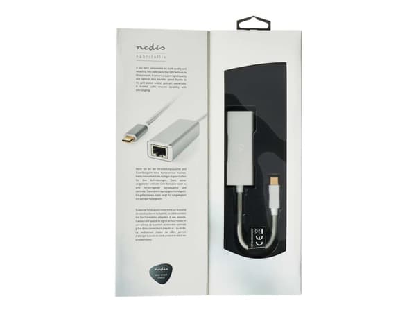 Nedis - Nätverks-/USB-adapter - USB-C 3.2 Gen 1 - Gigabit Ethernet x 1 - silver