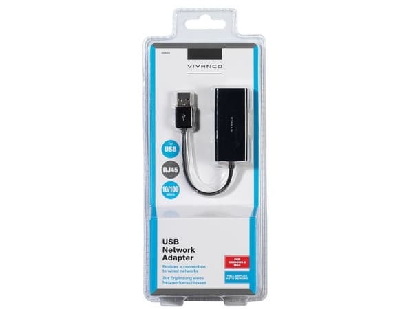 Vivanco 36669, Langallinen, USB, Ethernet, 200 Mbit/s, Musta