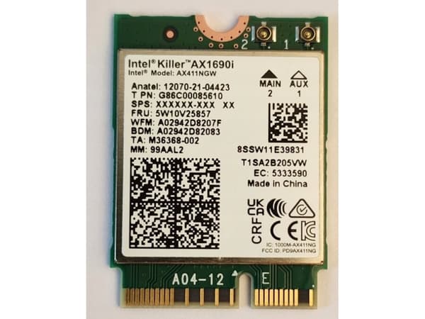 Intel Killer Wi-Fi 6E AX1690, Intern, Ledningsført, PCI Express, WLAN / Bluetooth, Wi-Fi 6 (802.11ax), 3000 Mbit/s
