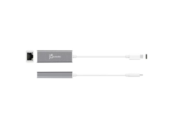 j5create JCE133G-N USB-C™ til Gigabit Ethernet-adapter, Koblet med ledninger (ikke trådløs), USB Type-C, Ethernet, 1000 Mbit/s, Grå, Hvit