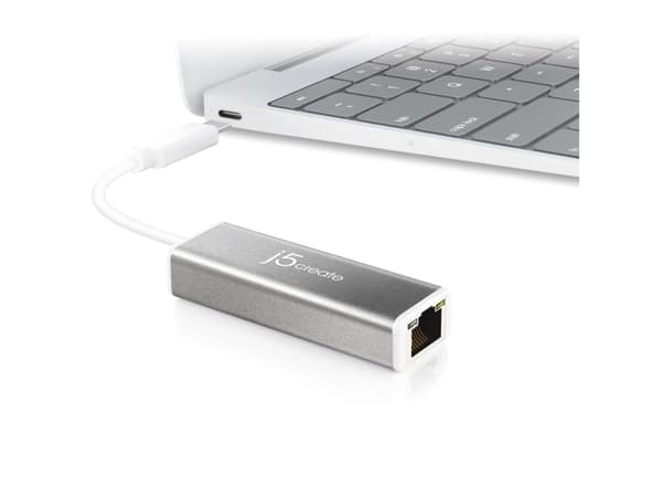 j5create JCE133G-N USB-C™ til Gigabit Ethernet-adapter, Koblet med ledninger (ikke trådløs), USB Type-C, Ethernet, 1000 Mbit/s, Grå, Hvit