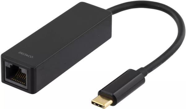 DELTACO USB 3.1 nätverksadapter, Gigabit, 1xRJ45, USB Typ C, svart