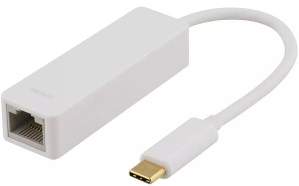 DELTACO USB 3.1 nettverksadapter, Gigabit, 1xRJ45, USB Type C, hvit
