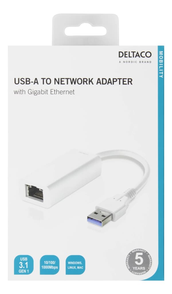 DELTACO USB 3.0 netværksadapter med internt flash-hukommelse, Gigabit