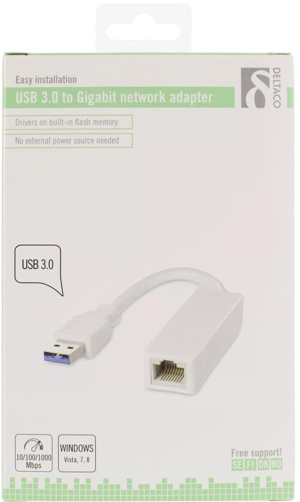 DELTACO USB 3.0 netværksadapter med internt flash-hukommelse, Gigabit