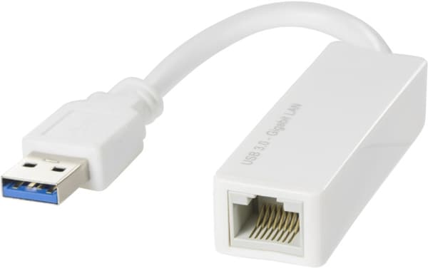 DELTACO USB 3.0 nettverksadapter, gigabit, 1xRJ45, hvit Hvit
