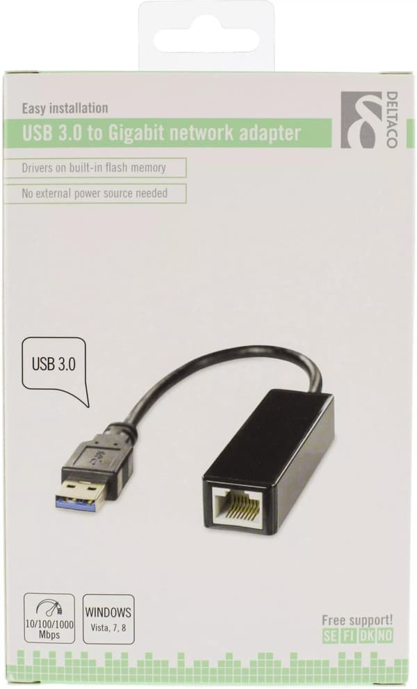DELTACO USB 3.0 nätverksadapter med internt flash-minne (USB3-GIGA5)