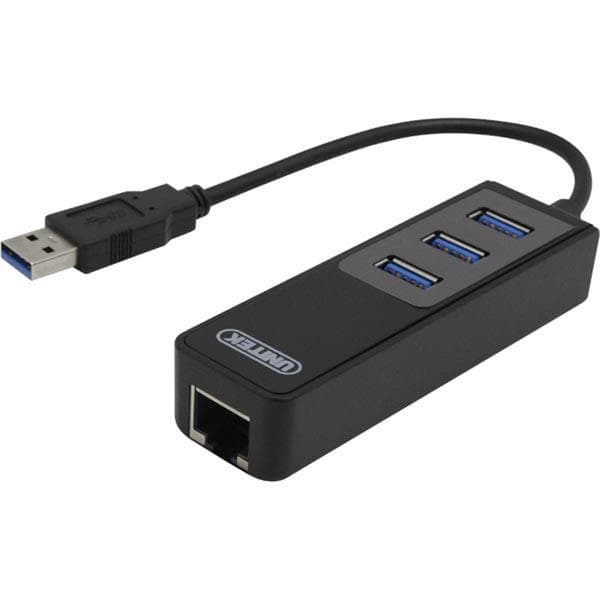 DELTACO nettverksadapter, 1xGigabitRJ45, 1xUSB3 A ha, 3x USB3 ho