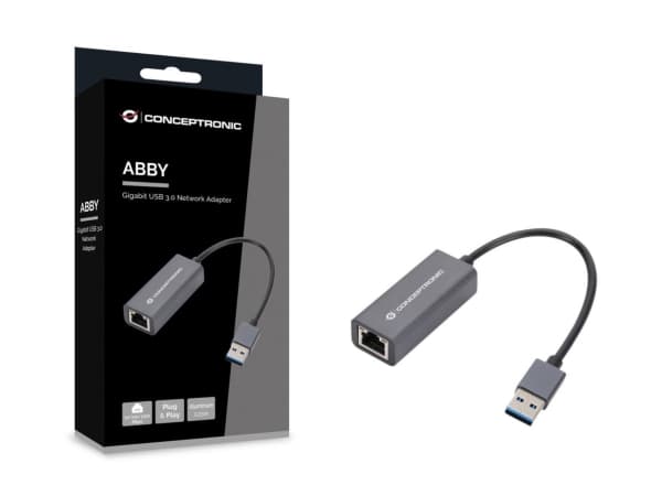 Conceptronic ABBY08G, Kabel, USB Type-A/USB Type-C, Ethernet, 5000 Mbit/s, Grå