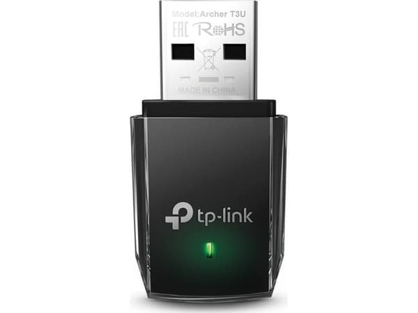 TP-Link Archer T3U, Koblet med ledninger (ikke trådløs), USB, WLAN, Wi-Fi 5 (802.11ac), 867 Mbit/s, Sort