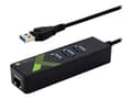 Miniatyrbild 1 av 5: TECHly USB3.0 Gigabit Ethernet Adapter Converter with 3-Port Hub - Nätverksadapter - USB 3.0 - Gigabit Ethernet x 1 + USB 3.0 x 3 - svart