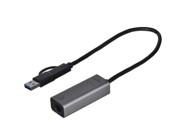 Unitek U1313C - Nettverksadapter - USB-C / USB-A - 10M/100M/1G/2,5 Gigabit Ethernet - romgrå
