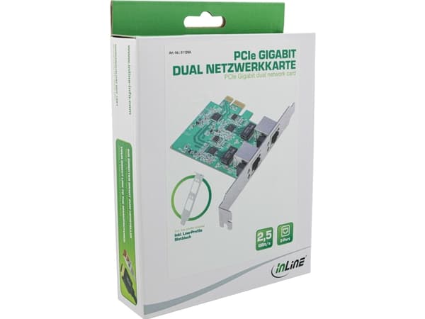 InLine 51126A, Intern, Koblet med ledninger (ikke trådløs), PCI Express, Ethernet, 2500 Mbit/s, Kromfarget, Grønn