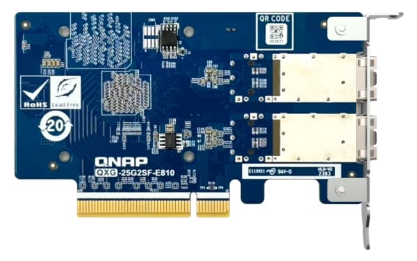 QNAP QXG-25G2SF-E810 - Nätverksadapter - PCIe 4.0 x8 låg profil - 25 Gigabit SFP28 x 2 - för P/N: CAB-DAC15M-SFP28, CAB-DAC30M-SFP28, TRX-10GITSFPP-S