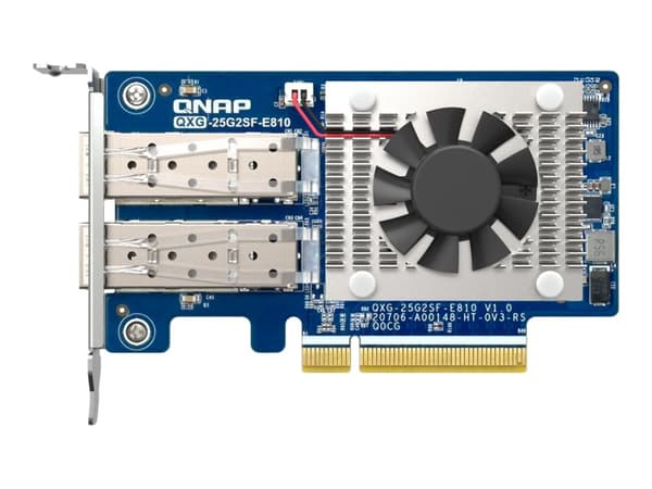 QNAP QXG-25G2SF-E810 - Nettverksadapter - PCIe 4.0 x8 lavprofil - 25 Gigabit SFP28 x 2 - for P/N: CAB-DAC15M-SFP28, CAB-DAC30M-SFP28, TRX-10GITSFPP-S Grønn
