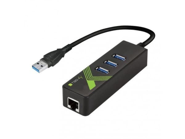 TECHly USB3.0 Gigabit Ethernet Adapter Converter with 3-Port Hub - Nettverksadapter - USB 3.0 - Gigabit Ethernet x 1 + USB 3.0 x 3 - svart