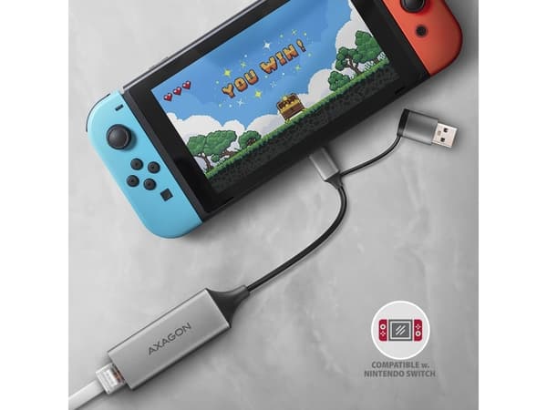 Axagon ADE-TXCA Gigabit Ethernet Adapter USB-C+ USB-A - titangrau - Adapter - Digital/Daten, Kabel, USB Type-A/USB Type-C, Ethernet, 1000 Mbit/s, Grå