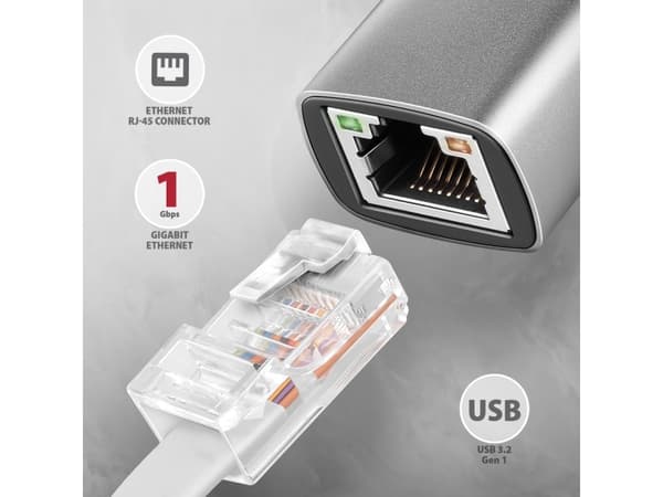 Axagon ADE-TXCA Gigabit Ethernet Adapter USB-C+ USB-A - titangrau - Adapter - Digital/Daten, Kabel, USB Type-A/USB Type-C, Ethernet, 1000 Mbit/s, Grå