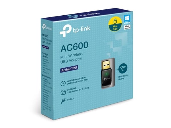 TP-Link Archer T2U, Trådløs, USB, WLAN, Wi-Fi 5 (802.11ac), 600 Mbit/s, Sort