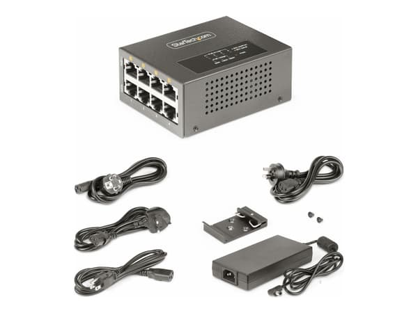 StarTech.com 4-Port Multi-Gigabit PoE++ Injector, 5/2.5G Ethernet (NBASE-T), PoE/PoE+/PoE++ (802.3af/802.3at/802.3bt), 160Watts Power Budget, Wall/DI