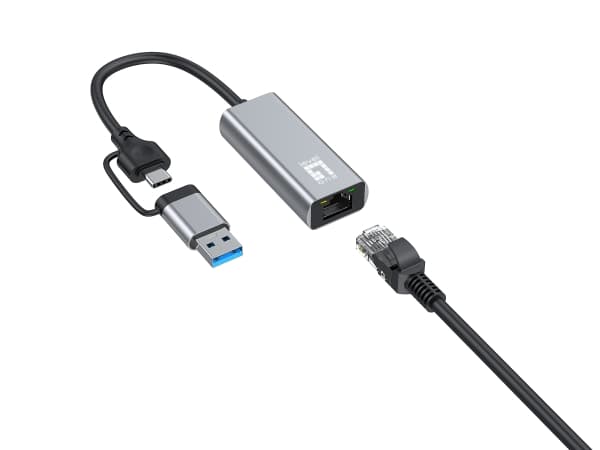 LevelOne - Nätverksadapter - USB-C 3.2 Gen 1 / USB-A 3.2 Gen 1 - 10M/100M/1G/2.5 Gigabit Ethernet - grå